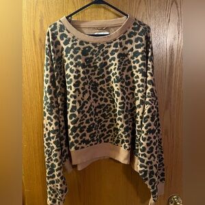 Aerie Leopard Print Crew Neck Sweatshirt - Tan and Black crop fit